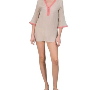 Ambas swim coverup tunic handmade of organic cotton tan/pink medium